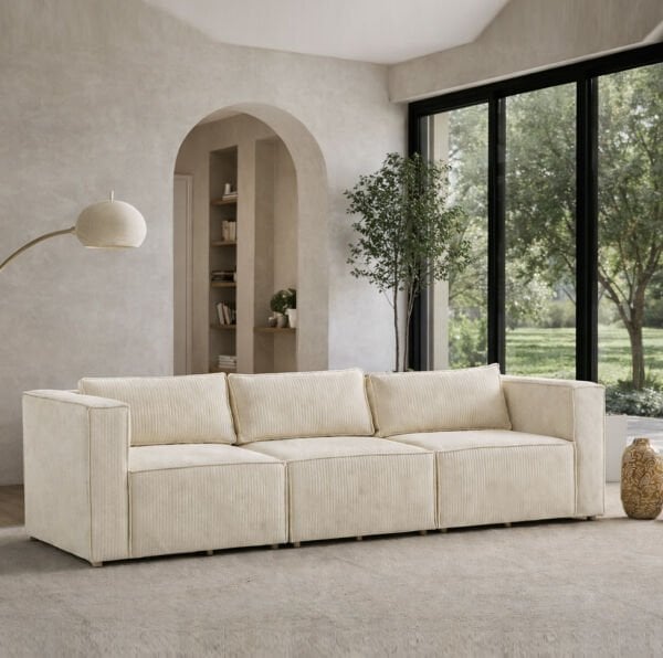 Boho Mini 3 Modül, Modüler Köşe Koltuk Sırt Minderli, Fitilli 240 cm