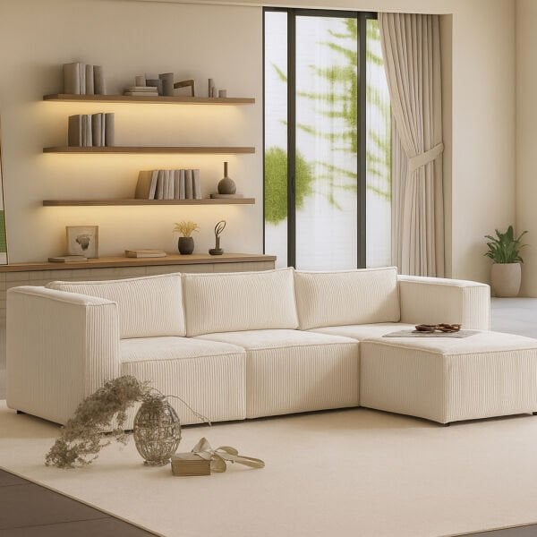 Boho Mini Modüler Köşe Koltuk Sırt Minderli, Fitilli 240x155 cm