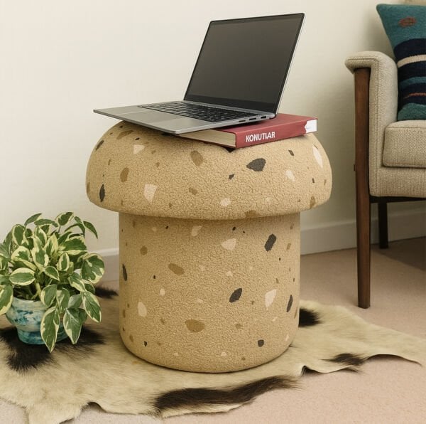 Mushroom Mantar Puf Teddy Terazzo Desenli