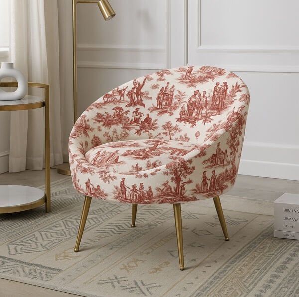 Lucca Elips Vintage Desenli Kadife Kumaş Dekoratif Silindir Koltuk Berjer