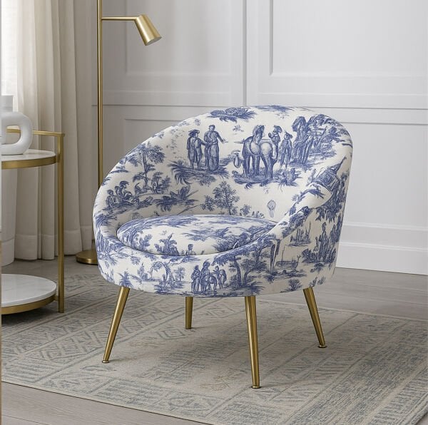 Lucca Elips Vintage Desenli Kadife Kumaş Dekoratif Silindir Koltuk Berjer