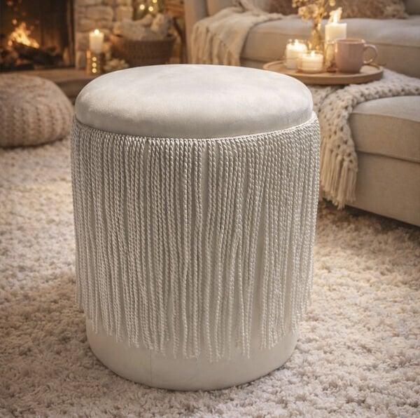 Santropez Püsküllü Puf, Babyface Beyaz