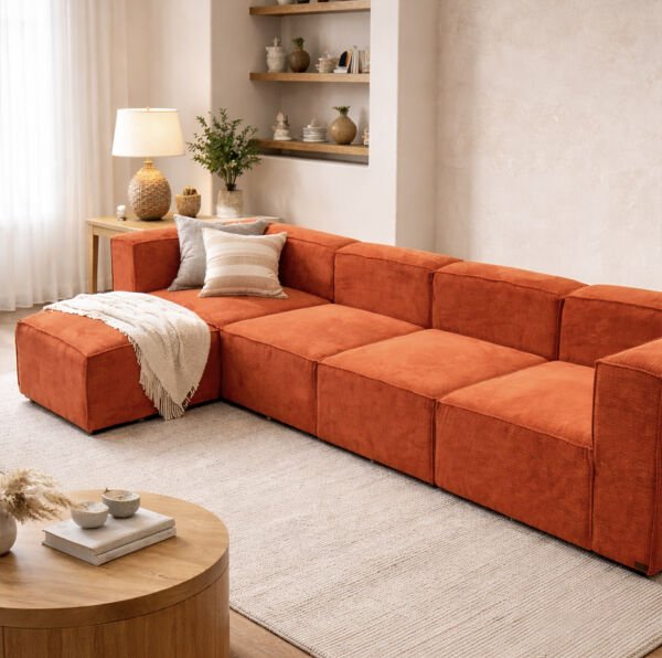 Frida 5 Modül Pofidik Modüler Kanepe L Köşe Koltuk Takımı, Fitilli Kiremit, 370x190