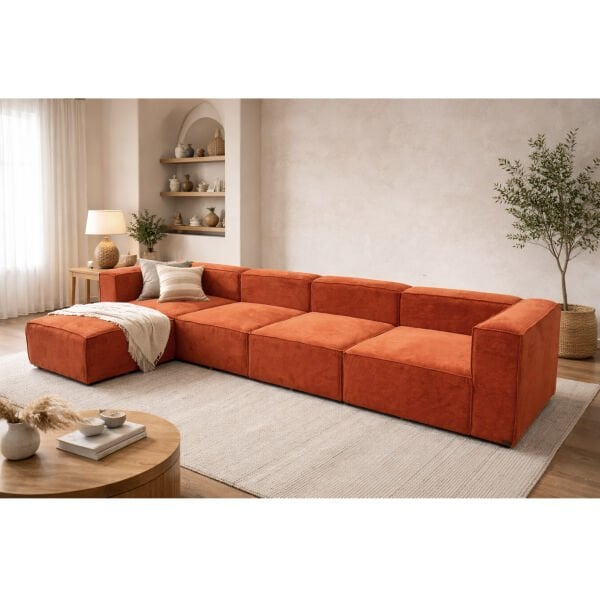 Frida 5 Modül Pofidik Modüler Kanepe L Köşe Koltuk Takımı, Fitilli Kiremit, 370x190