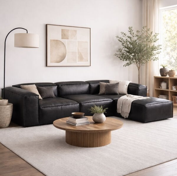 Frida 4 Modül Pofidik Modüler Kanepe L Köşe Koltuk Takımı, Suni Deri, 290x190 cm