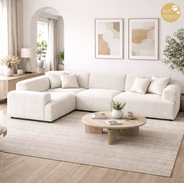 Molly 4 Modül Köşe Koltuk, Teddy 210x290 cm (Pati Dostu)