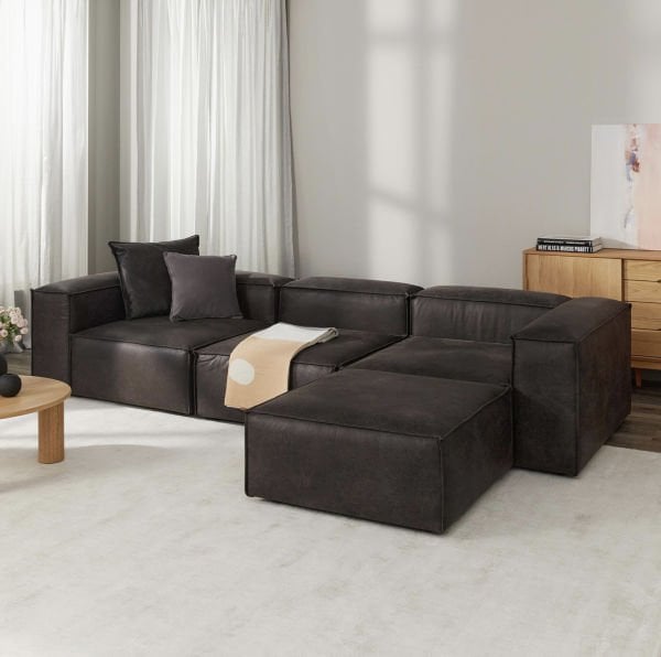 Frida 4 Modül Pofidik Modüler Kanepe L Köşe Koltuk Takımı, Nubuk, 290x190 cm