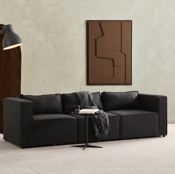 Boho Mini 3 Modül,  Modüler Köşe Koltuk Sırt Minderli, Keten