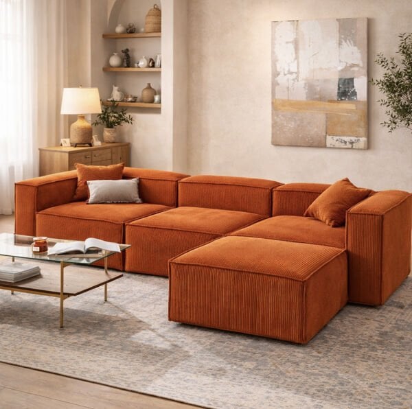 Frida 4 Modül Pofidik Modüler Kanepe L Köşe Koltuk Takımı, Fitilli, 290x190 cm