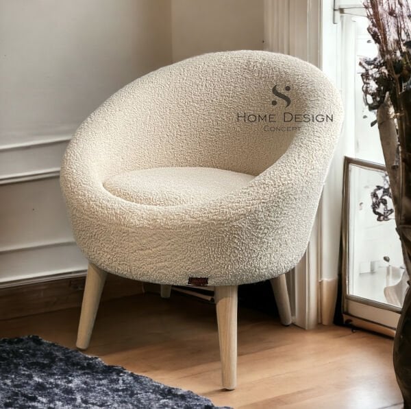 Lucca Elips Tedy Berjer Ahşap Ayaklı Tekli Koltuk