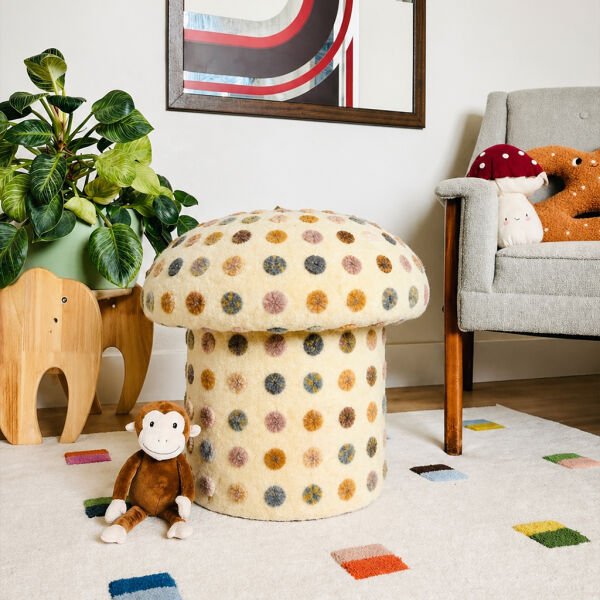 Mushroom Mantar Puf, Teddy, Puantiye Desenli