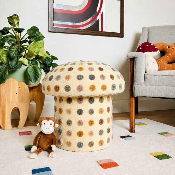 Mushroom Mantar Puf, Teddy, Puantiye Desenli