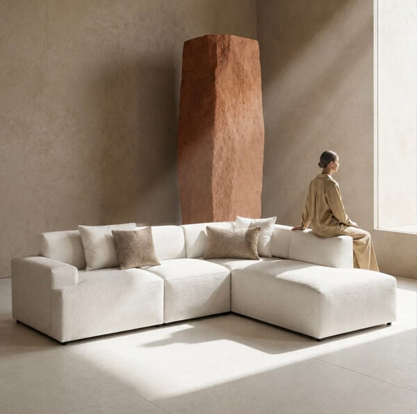 Molly 4 Modül Dinlenme Puflu Köşe Koltuk, Yönsüz Kadife 290x235 cm