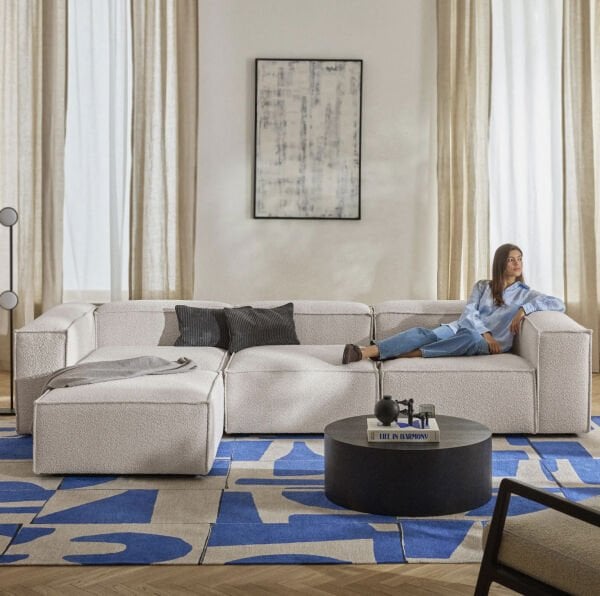 Frida 4 Modül Pofidik Modüler Kanepe L Köşe Koltuk Takımı, Teddy, 290x190 cm