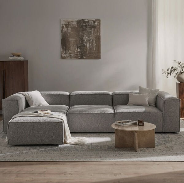 Frida 4 Modül Pofidik Modüler Kanepe L Köşe Koltuk Takımı, Teddy, 290x190 cm