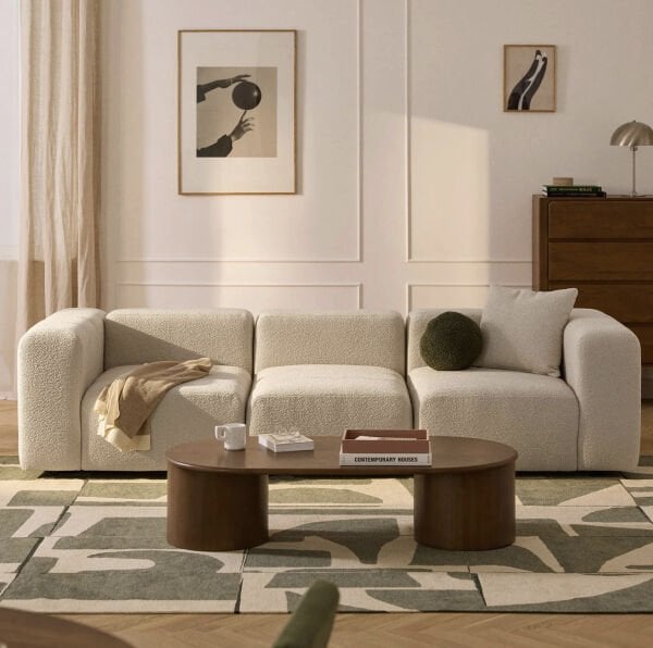 Pietro 3 Modül Modüler Kanepe Mini Köşe Koltuk, Teddy 290 cm