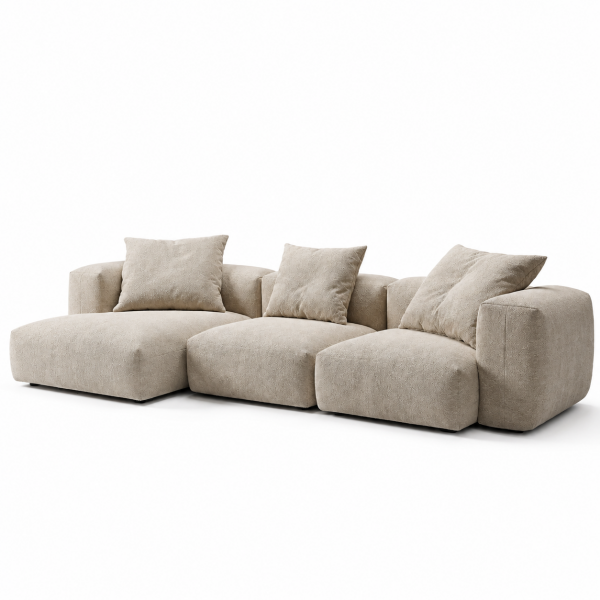Cloud 3 Modül Pofidik Mini Köşe Koltuk, Teddy 360x150 cm