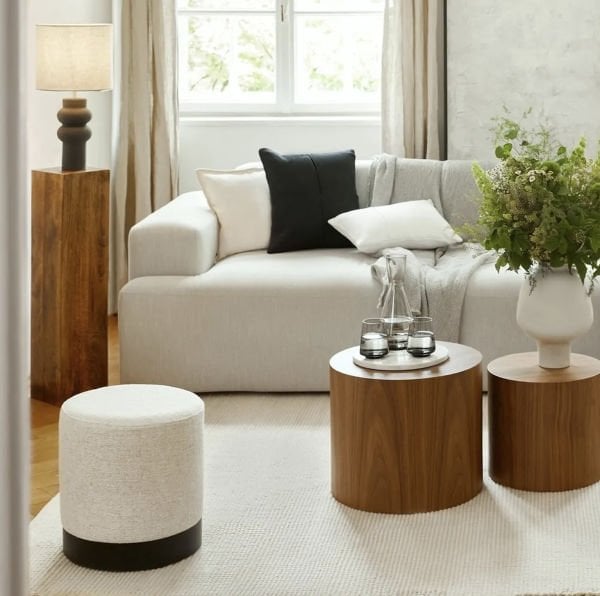 Crema Silindir Teddy Puf Siyah Detay