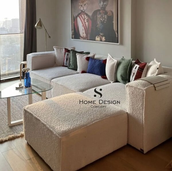 Frida 4 Modül Pofidik Modüler Kanepe L Köşe Koltuk Takımı, Yoğun Teddy, 290x190 cm