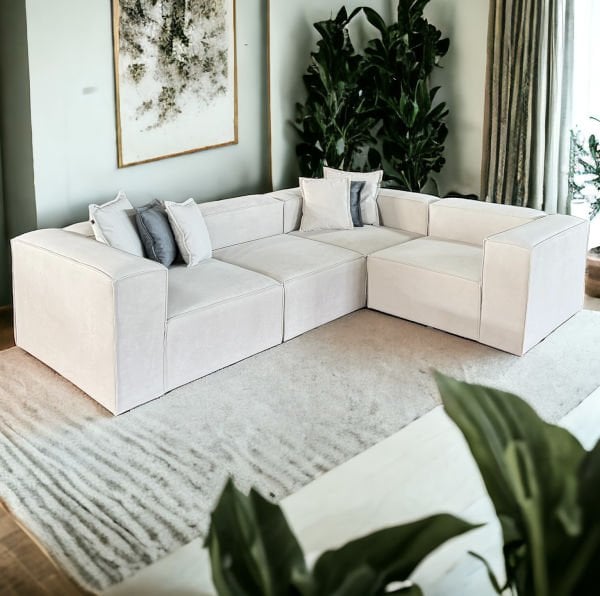 Frida 4 Modül Pofidik Modüler Kanepe L Koltuk Takımı, Yönsüz Kadife, 290X210 cm