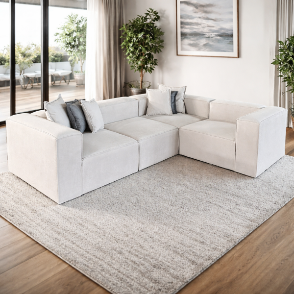 Frida 4 Modül Pofidik Modüler Kanepe L Koltuk Takımı, Yönsüz Kadife, 290X210 cm