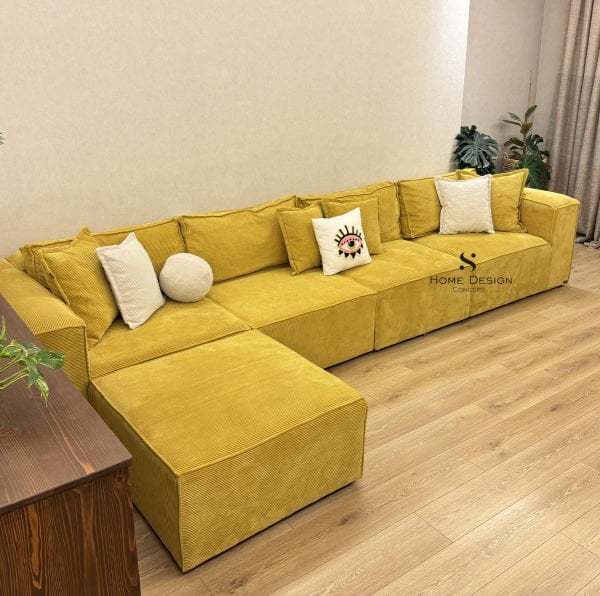 Frida 5 Modül Sırt Minderli Köşe Koltuk Takımı Fitilli Kumaş