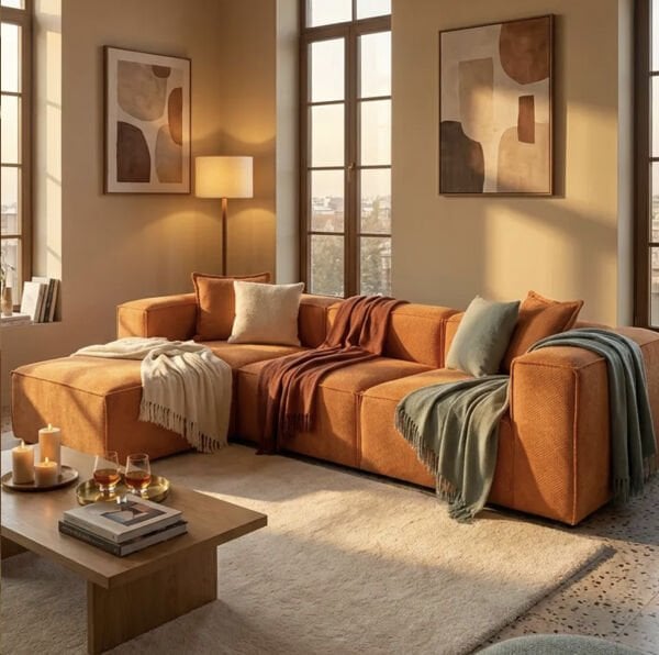 Frida 4 Modül Pofidik Modüler Kanepe L Köşe Koltuk Takımı, Dokulu Kadife, 290x190 cm