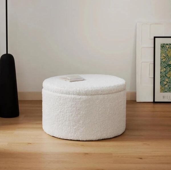 Zuzu Teddy Sandıklı Peluş Puf, Teddy, Beyaz