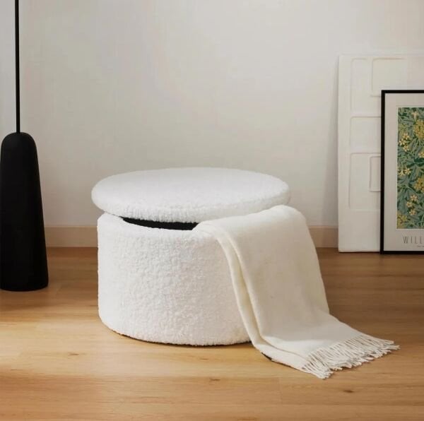 Zuzu Teddy Sandıklı Peluş Puf, Teddy, Beyaz