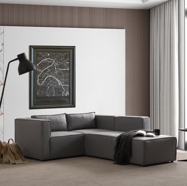 Boho Mini 4 Modül,  Modüler Köşe Koltuk Sırt Minderli, Keten 240x155 cm